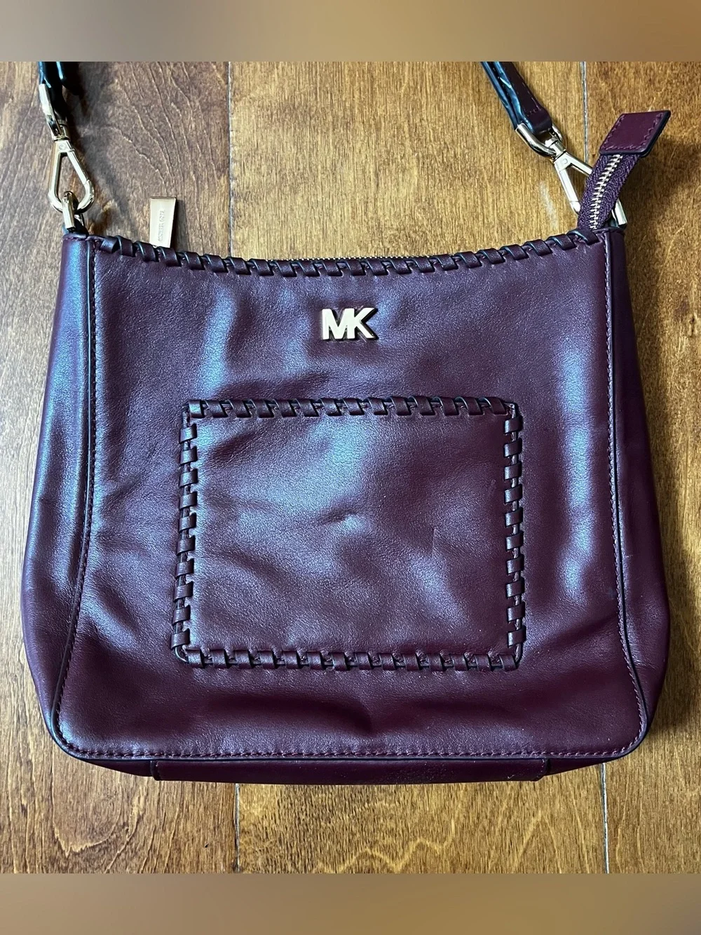Michael Kors Vintage Gloria Pocket Stitched Crossbody Bag Purse Oxblood Leather